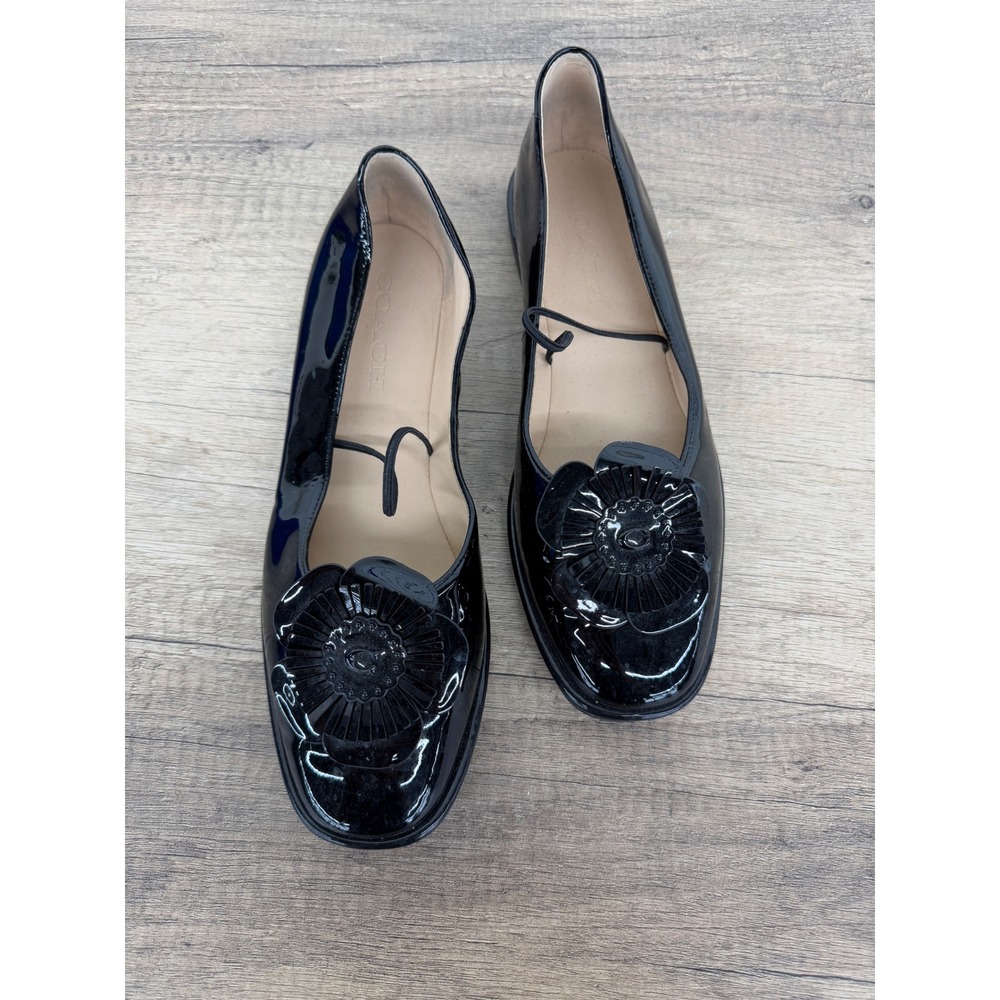 Coach Black Patent Leather Floral Applique Ballet Flats C5808 Womens 8B - Picture 2 of 9
